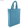 A powder blue non-woven tote bag with two sturdy handles and a simple design. It has a logo on the side.