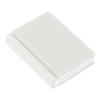 A white book-shaped rubber eraser featuring rounded edges and a smooth finish. It also has a logo on one side.