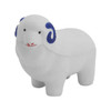 A white sheep figure with blue ear accents, designed as a stress-relief toy. It features a simple, cute expression.