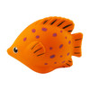 A bright orange tropical fish stress toy with purple spots, featuring a friendly face and a smooth texture.