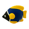 A stress-relief toy in the shape of a tropical fish, featuring blue, yellow, and black colours. The toy has a textured surface.