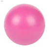 A pink stress ball featuring a smooth, rounded surface and a glossy finish. It has a branding logo.