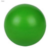 A green stress ball with a smooth, shiny surface and a round shape. It features a logo.