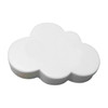 A white stress cloud shaped stress relief toy with smooth edges. It has a simple design and rounded features.