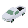 A white and green stress toy shaped like a ute, featuring a black truck bed and wheels.