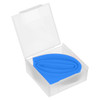 A blue silicone straw encased in a clear, square container. The container is slightly open.