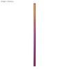 A stainless steel drinking straw in a rainbow finish, straight design. It features a logo at the top.
