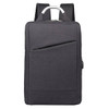 A grey laptop backpack with a sleek design, featuring a front zip pocket and padded shoulder straps.