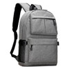A grey laptop backpack featuring multiple pockets and adjustable straps, designed for convenience and storage.