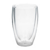 A double wall glass in clear glass, designed for beverages, with a sleek, modern shape.