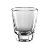 A clear glass shot glass with a tapered base and a smooth finish, ideal for serving spirits.
