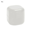 A white cube-shaped lip balm container with a smooth surface and a lid. It features a logo on the side.