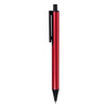 A metal pen in vibrant red with a black clip, featuring a sleek and modern design.