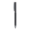A sleek black metal ballpoint pen with a carbon finish and silver accents, featuring a clip and a logo.