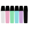 A collection of highlighters in white, pink, green, blue, purple, and black with black caps and sleek design.