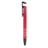 A red stylus pen with a black clip and silver detailing, featuring a sleek metal design.