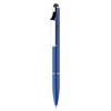A blue stylus pen with a twist mechanism and silver clip, featuring a small rubber tip for touchscreens.