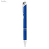 A metal pen in royal blue with a rubberised grip and silver accents, featuring a branding logo.