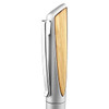 A metal pen featuring a sleek silver body with a bamboo accent and a clip for easy attachment.
