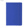 A5 PU notebook in royal blue with a smooth surface and an elastic band closure. Features a logo on the front.