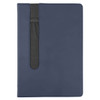 A navy Finch Notebook with a textured pocket design on the front cover. Features a logo.