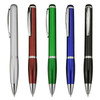 A set of five plastic pens in silver, red, green, blue, and black, each featuring a clip and silver accents.