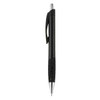 A black plastic pen with a contoured grip and a silver tip. The pen features a logo on its body.