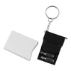 A Mini Screwdriver Tape Key Ring featuring a white and black design with two screwdriver bits and a keyring attachment.