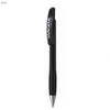 A black plastic pen with a sleek design and a logo prominently displayed on the barrel.