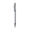 A white metal pen with a chrome clip and tip, featuring a smooth, sleek design and a logo on the body.