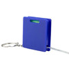 A blue Leveller Tape Measure with a keyring attachment and a small bubble level on top.