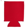 A red neoprene stubby cooler with black stitching. Features an integrated base and includes a logo.