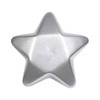 A silver star-shaped stress toy with a smooth, glossy surface. It has a subtle shimmer and a star design.