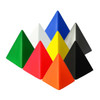 A collection of stress pyramids in green, red, orange, yellow, white, blue, black, and grey, arranged in a pattern.
