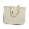 A beige recycled cotton tote bag with two handles and a small logo on one side.