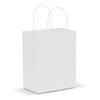 A medium-sized white paper carry bag with two handles and a plain design.