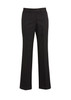 A pair of black relaxed pants with a flared design, featuring a waistband and pockets. The product has a logo.