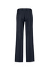 A pair of navy women's adjustable waist pants with a straight leg cut, featuring a back view.