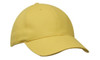 A yellow cap featuring a curved brim and a logo on the side. Made from brushed heavy cotton.
