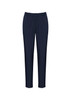 Navy blue women's slacks with a slim fit and ultra comfort waistband, featuring a logo.