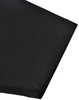 A close-up of the sleeve of a black sustainable poly/cotton polo shirt featuring a logo.