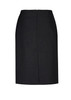A black lined skirt with a relaxed fit and a back zipper. Features a simple, sleek design.