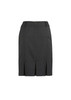 A black multi-pleat skirt with a zip closure and tailored design. It features subtle pleats at the front.