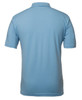 A light blue polo shirt viewed from the back, featuring short sleeves and a collar. The shirt has a logo.