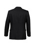 A black men's classic jacket featuring a two-button design and a structured fit, with a visible logo.