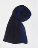 A hijab in shades of navy blue, elegantly draped and featuring a smooth fabric.