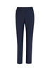 A pair of women's stretch pants in navy, featuring a sleek design and an elastic waistband.