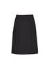 A black women's cargo skirt featuring side pockets and a comfortable waist design. It has a simple, straight cut.