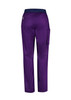 Purple women's straight leg scrub pants featuring a back pocket and a side cargo pocket. Includes a branded logo.