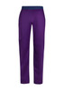A pair of purple straight leg scrub pants featuring an elastic waistband and a side pocket.